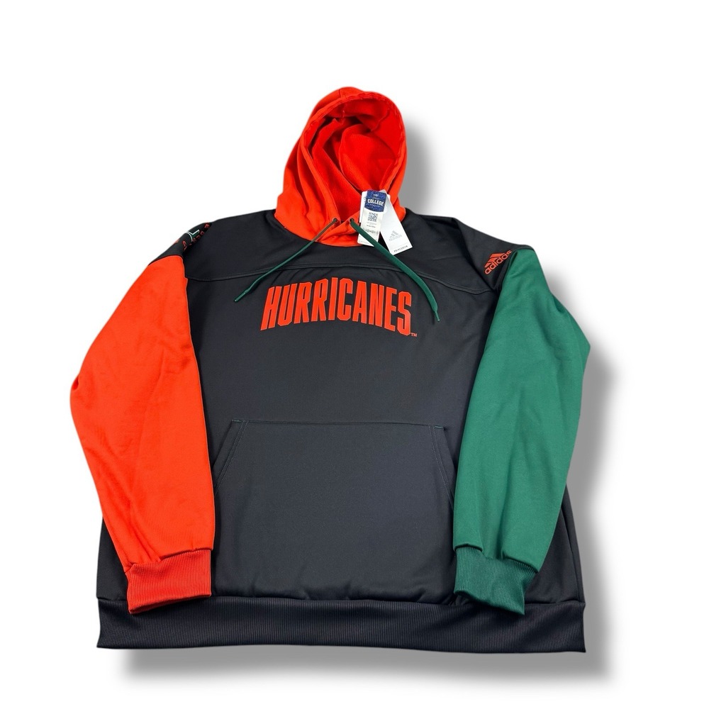 NWT Adidas Miami Hurricanes Colorblock Stadium Performance Pullover Hoodie XL